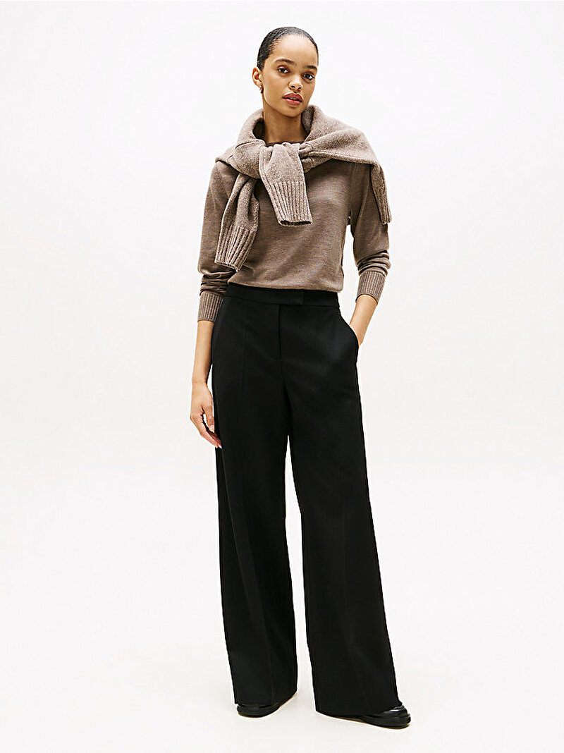 Kadın Merino Open Neck Kazak Bej  WW0WW47409ADL