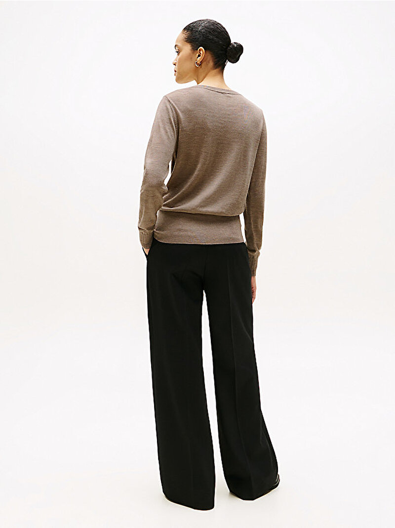 Kadın Merino Open Neck Kazak Bej  WW0WW47409ADL