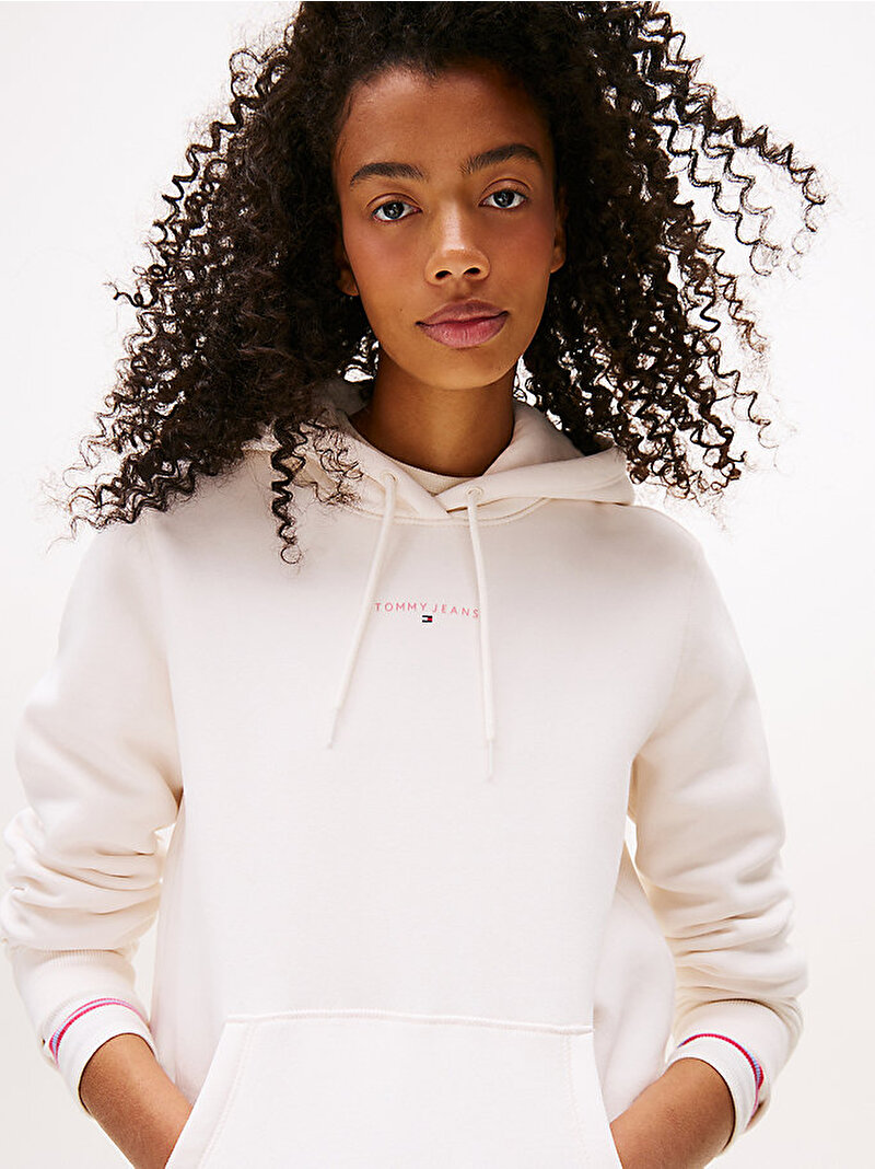 Kadın TJW Regular Linear Hoodie Beyaz  DW0DW21963YBH