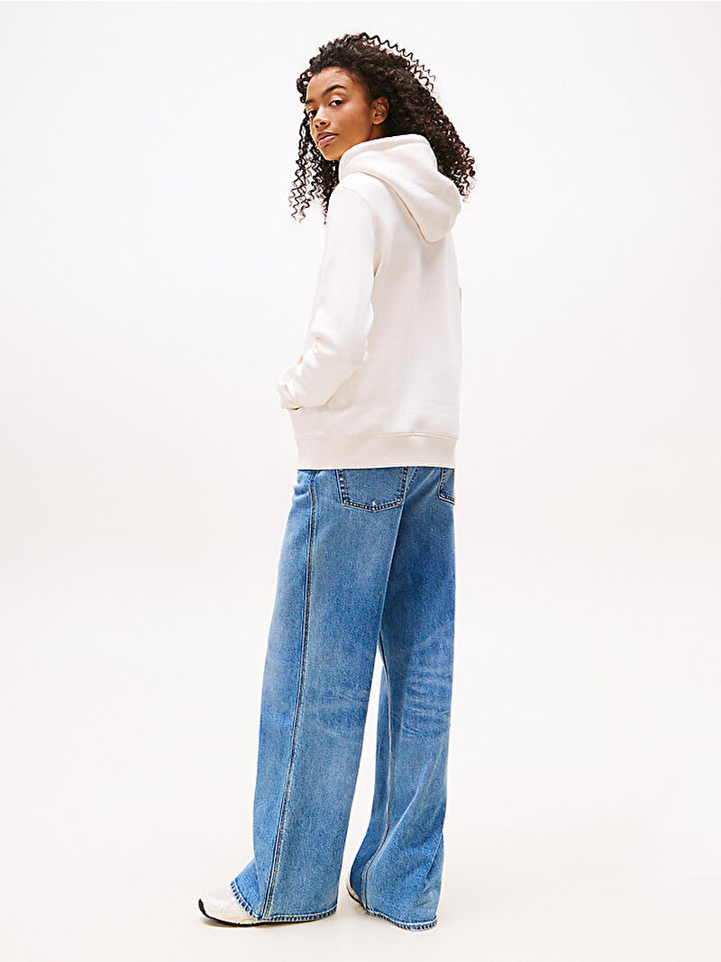 Kadın TJW Regular Linear Hoodie Beyaz  DW0DW21963YBH