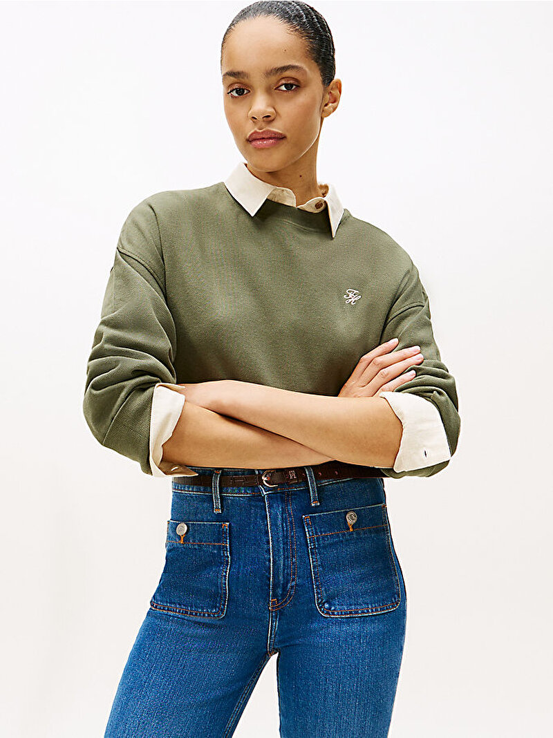 Kadın TH Pique Sweatshirt Yeşil WW0WW46152PLI