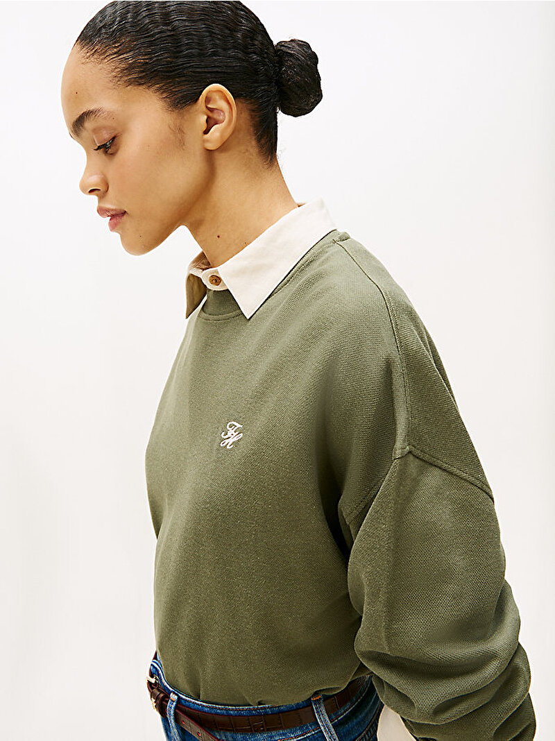 Kadın TH Pique Sweatshirt Yeşil WW0WW46152PLI