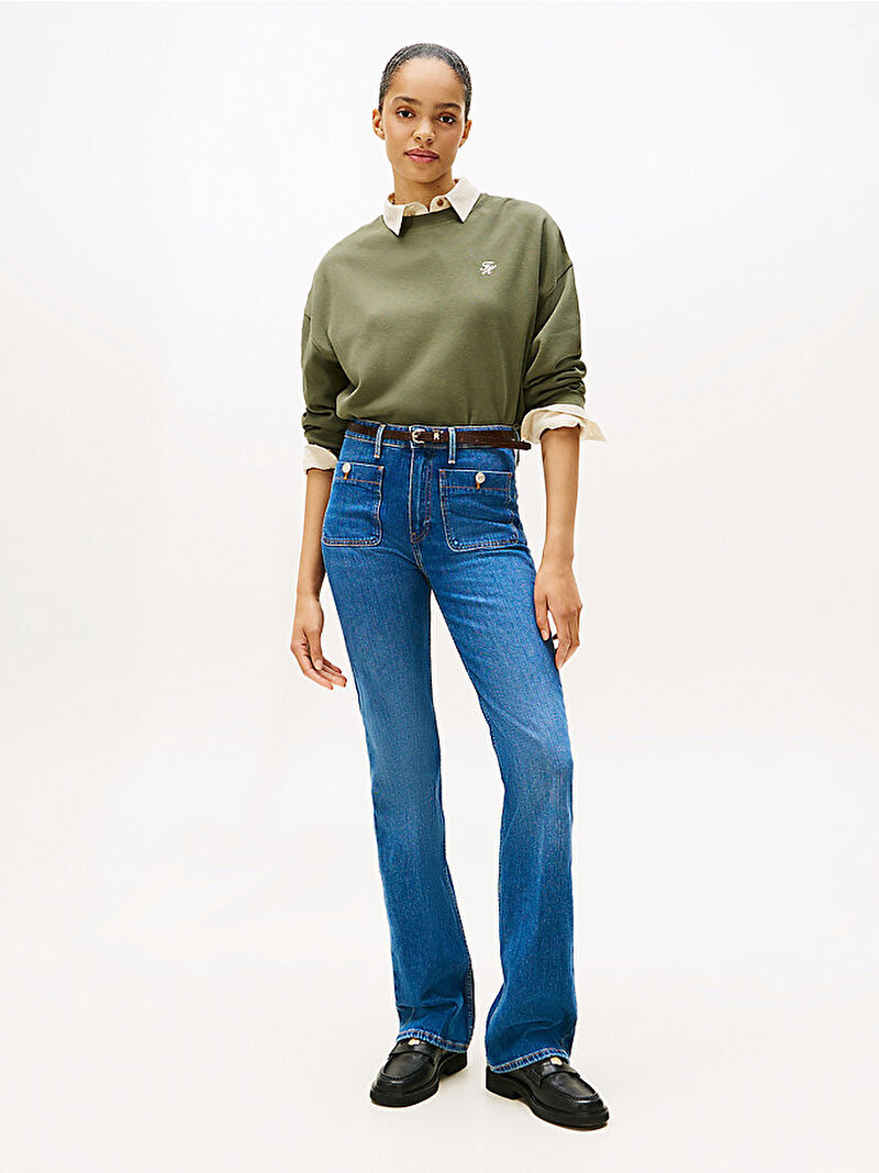 Kadın TH Pique Sweatshirt Yeşil WW0WW46152PLI