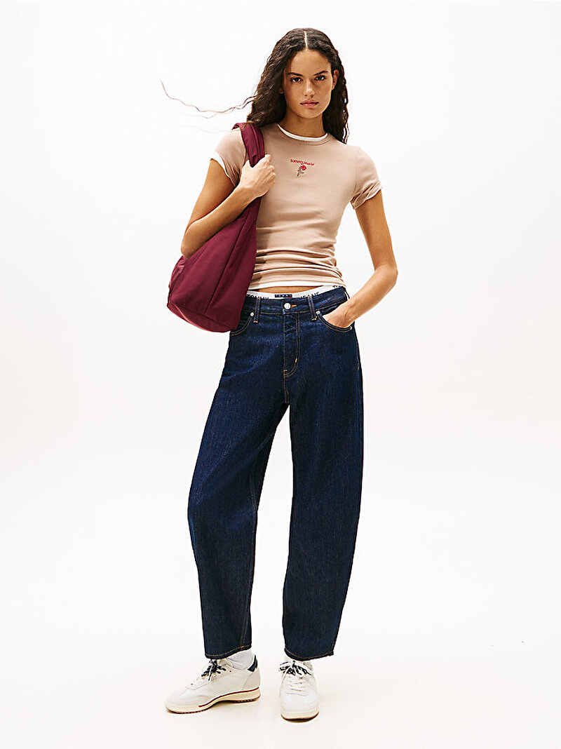 Kadın TJW Slim Rose Rib T-shirt Bej  DW0DW21787GUQ