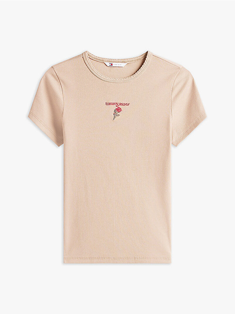 Kadın TJW Slim Rose Rib T-shirt Bej  DW0DW21787GUQ