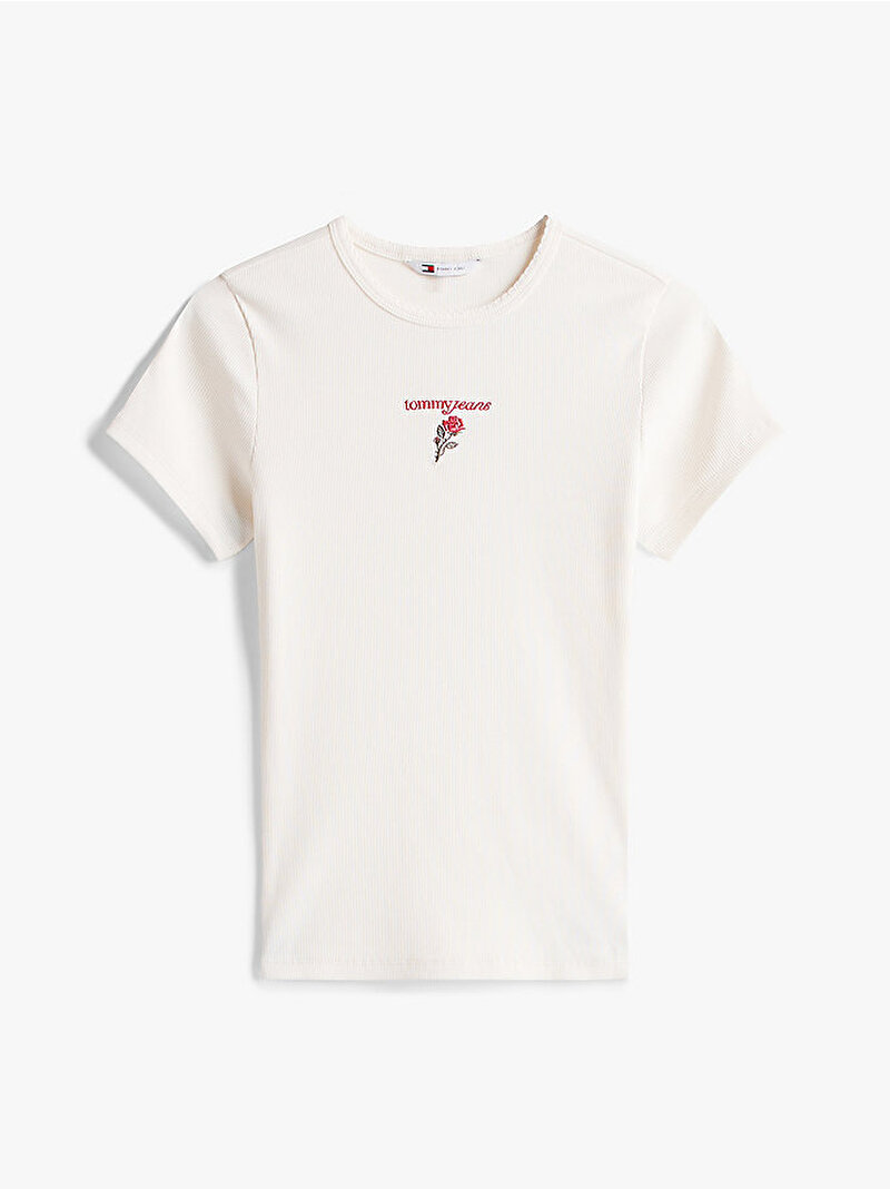 Kadın TJW Slim Rose Rib T-shirt Beyaz  DW0DW21787YBH