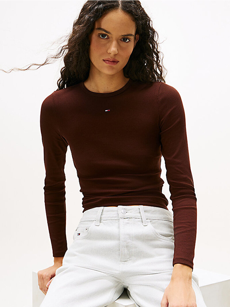 Kadın TJW Slim Essential T-shirt Kahverengi DW0DW17387GS7