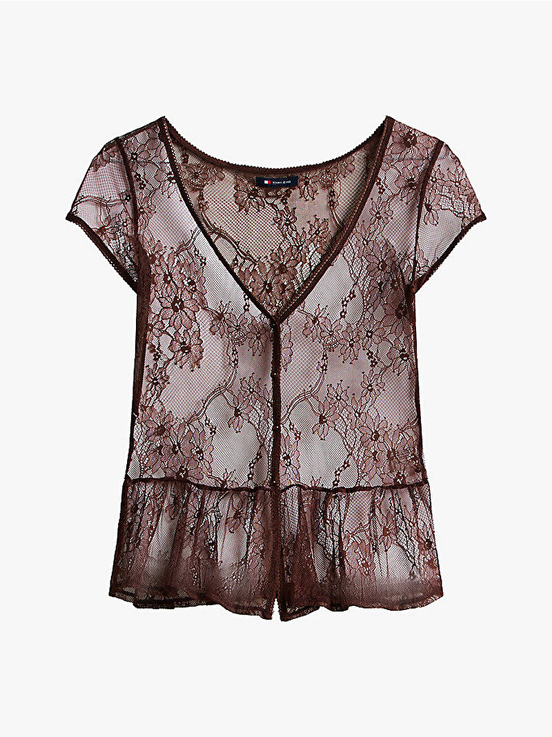 Kadın TJW Button T-shirt Kahverengi DW0DW21573GS7