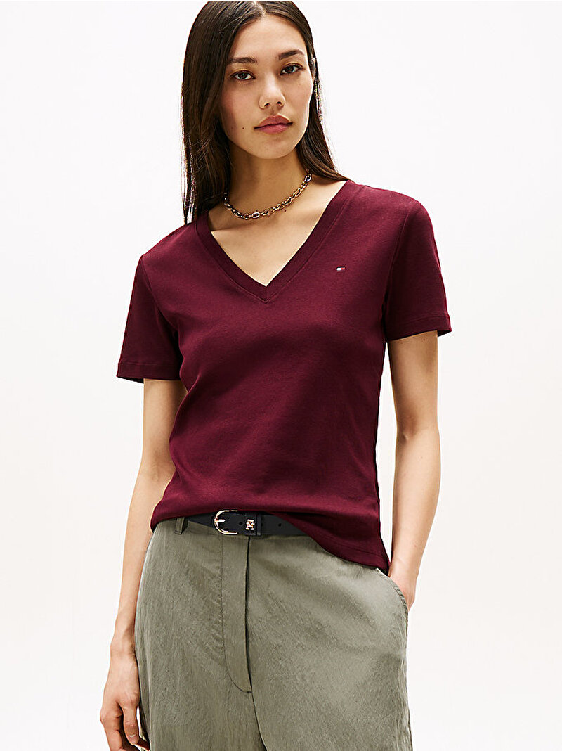 Kadın Slim Cody V-neck T-shirt Kırmızı WW0WW40584XIH