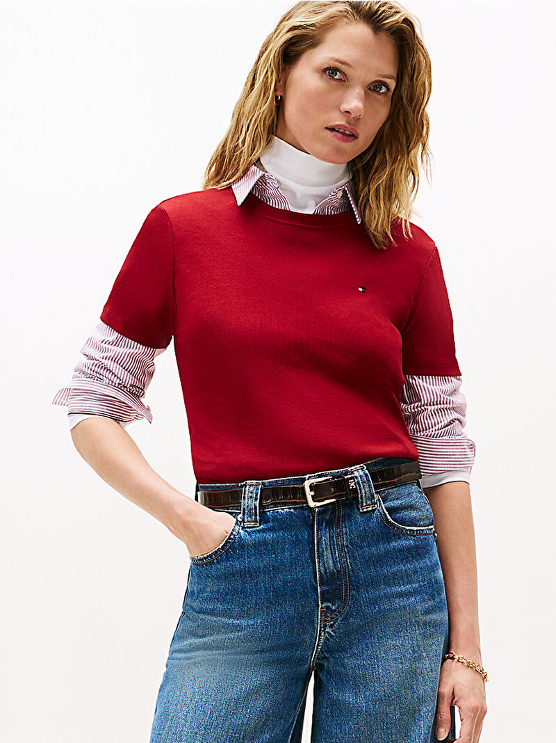 Kadın Slim  Cody C-neck T-shirt Kırmızı WW0WW40587XIT