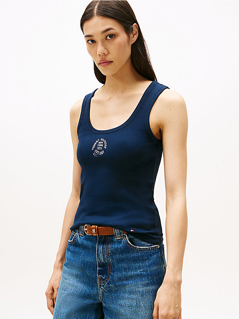 Kadın Roundall Rib Slim T-shirt Lacivert WW0WW46615C1G