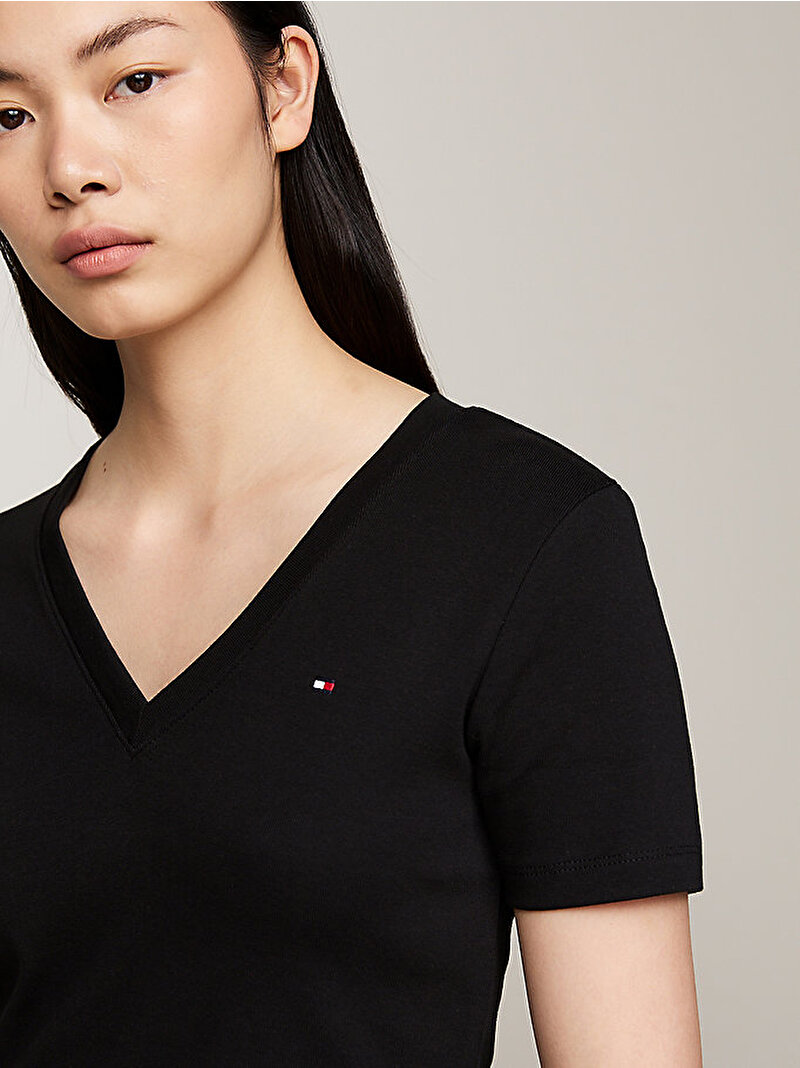 Kadın Slim Cody V-neck T-shirt Siyah WW0WW40584BDS