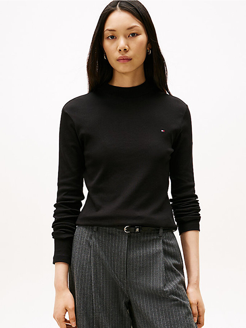 Kadın Slim Cody Mock Neck T-shirt Siyah WW0WW47307BDS