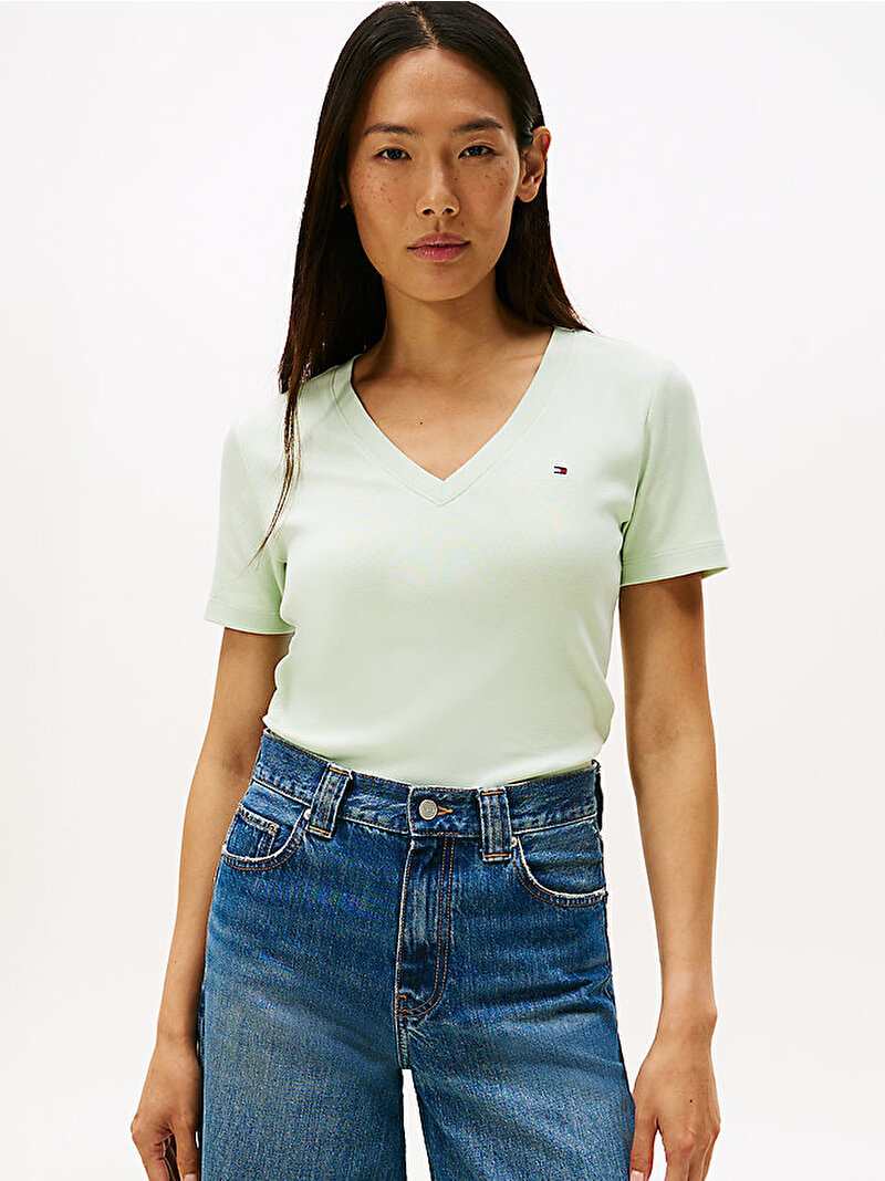Kadın Slim Cody V-neck T-shirt Yeşil WW0WW40584LV6