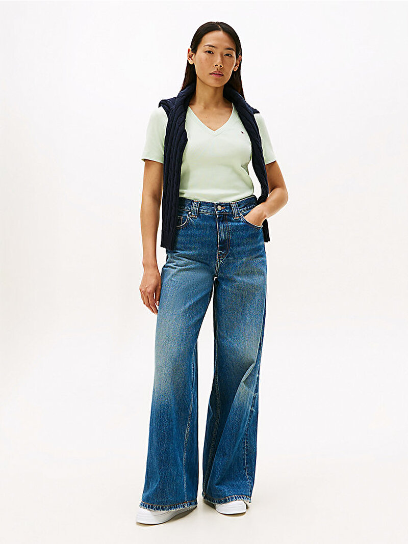 Kadın Slim Cody V-neck T-shirt Yeşil WW0WW40584LV6