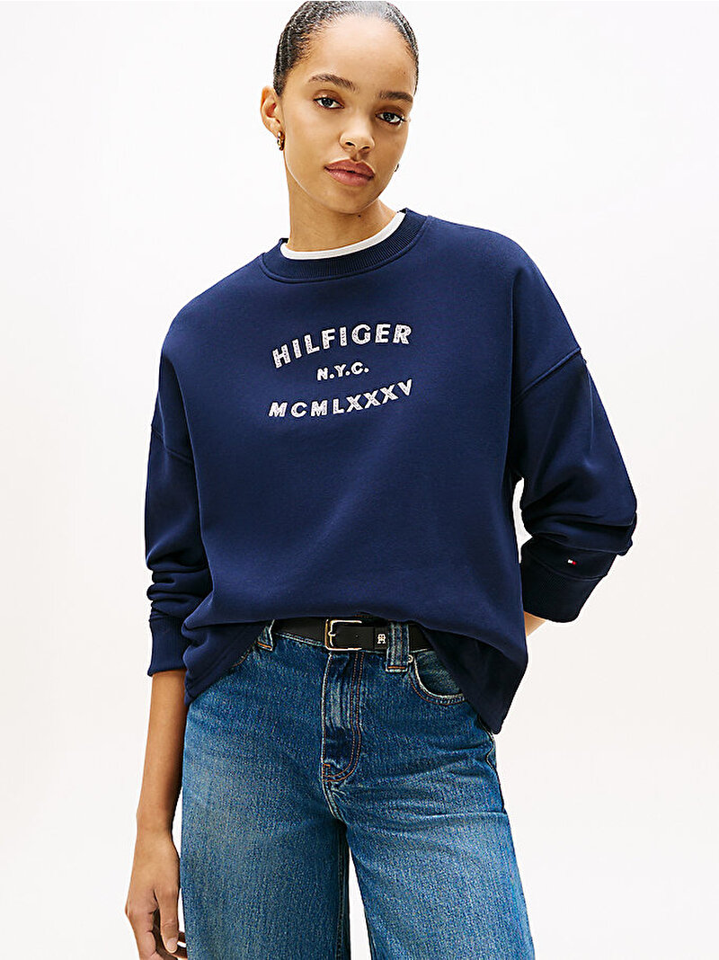 Kadın Hilfiger Fleece Sweatshirt Lacivert WW0WW46814C1G