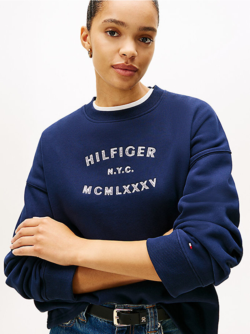 Kadın Hilfiger Fleece Sweatshirt Lacivert WW0WW46814C1G