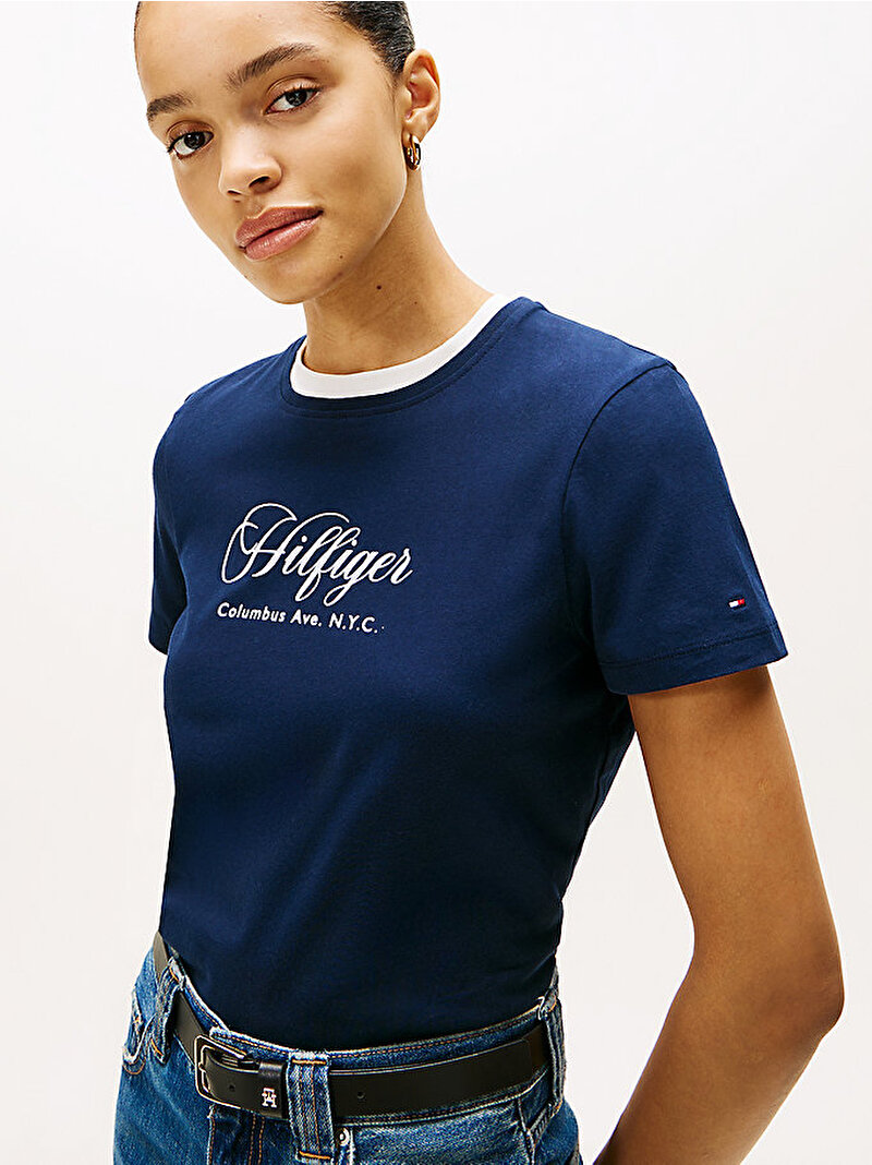 Kadın Regular C-neck T-shirt Lacivert WW0WW46120C1G