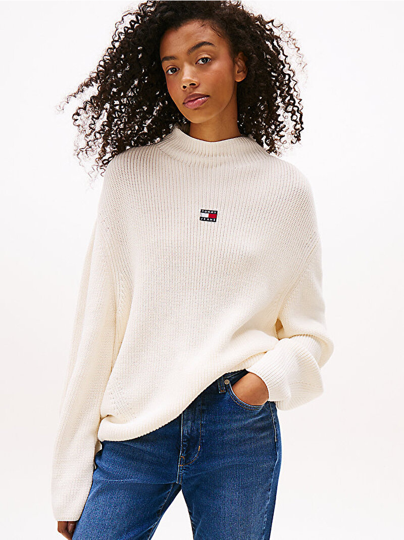 Kadın TJW Mockneck Badge Kazak Beyaz  DW0DW21676YBH