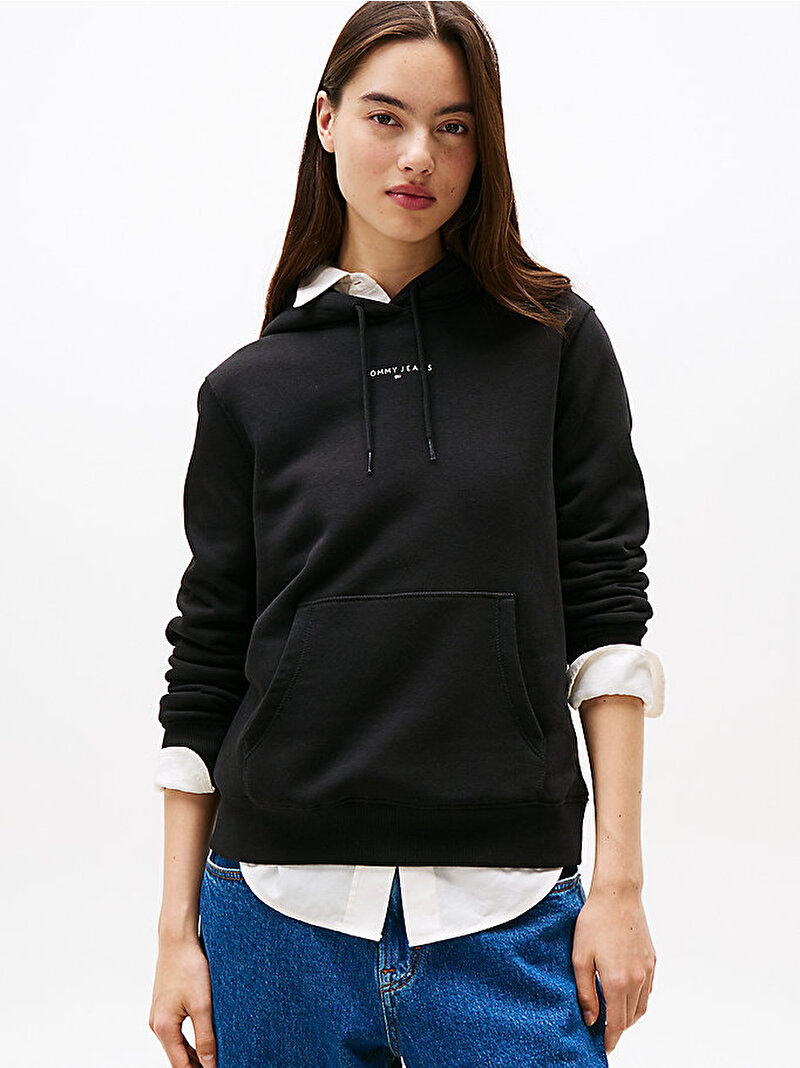 Kadın TJW Regular Linear Hoodie Siyah DW0DW21963BDS