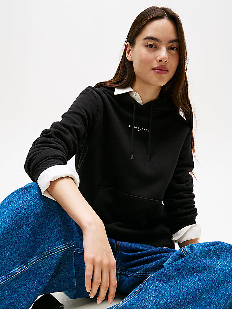 Kadın TJW Regular Linear Hoodie Siyah DW0DW21963BDS
