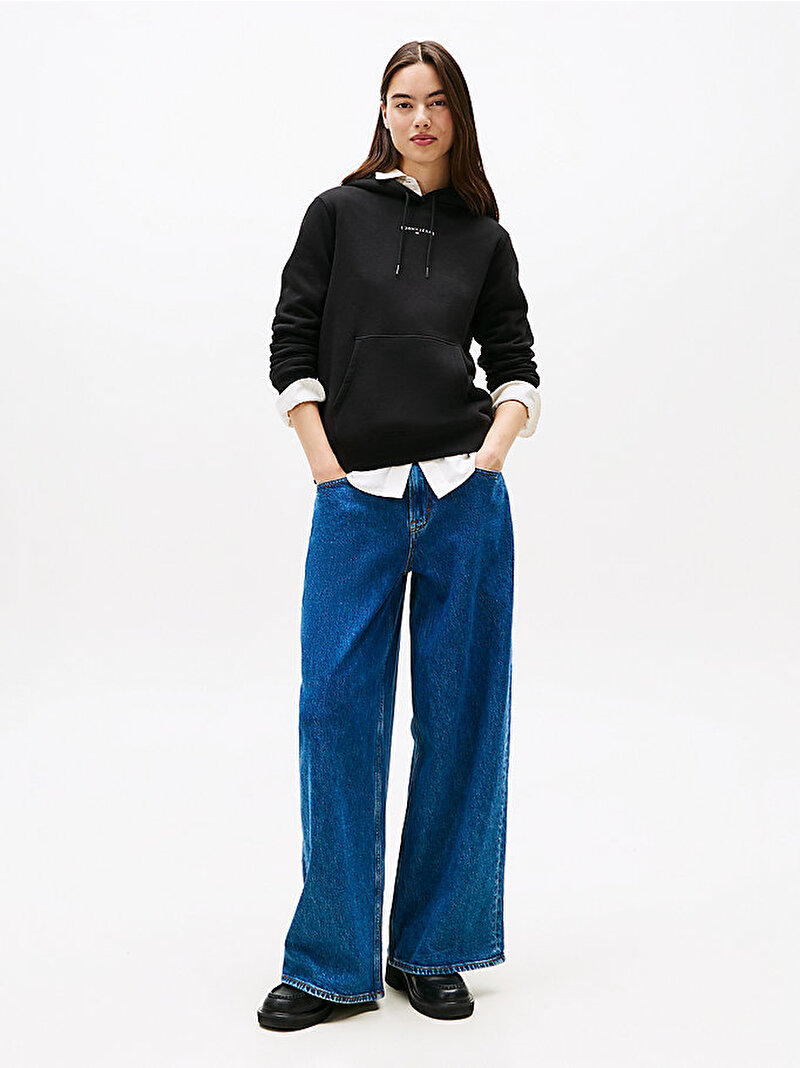 Kadın TJW Regular Linear Hoodie Siyah DW0DW21963BDS