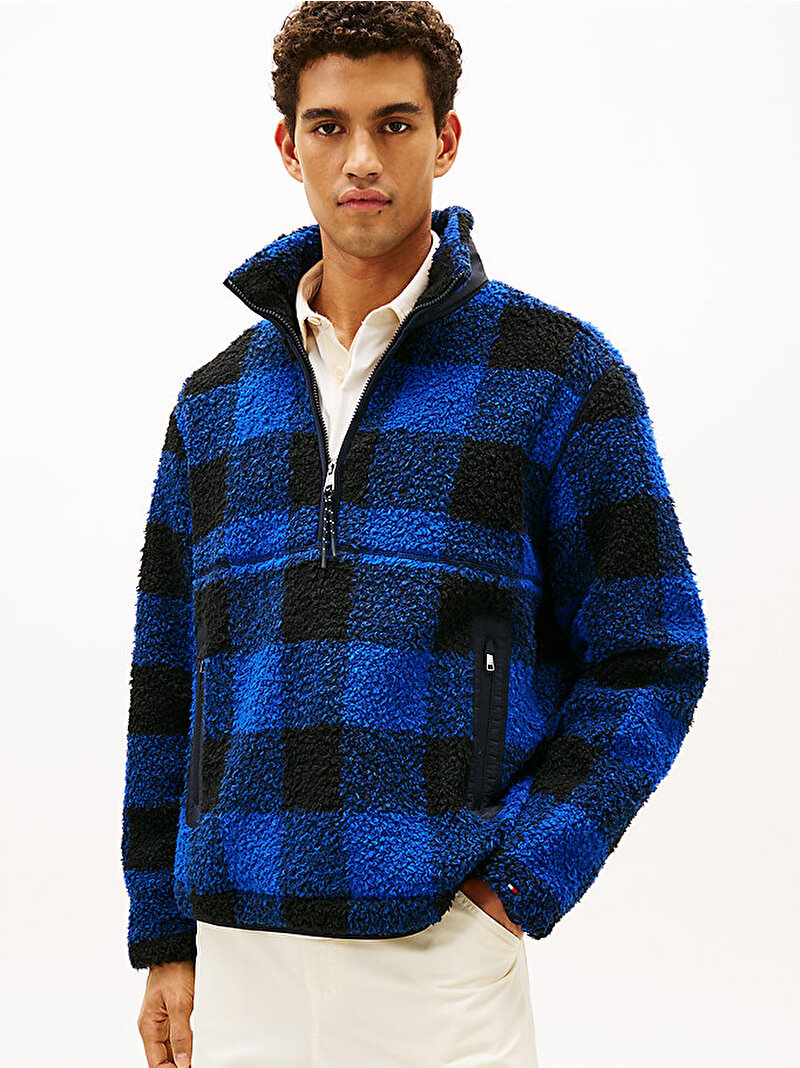 Erkek Teddy Fleece Check Sweatshirt Lacivert MW0MW404760MS