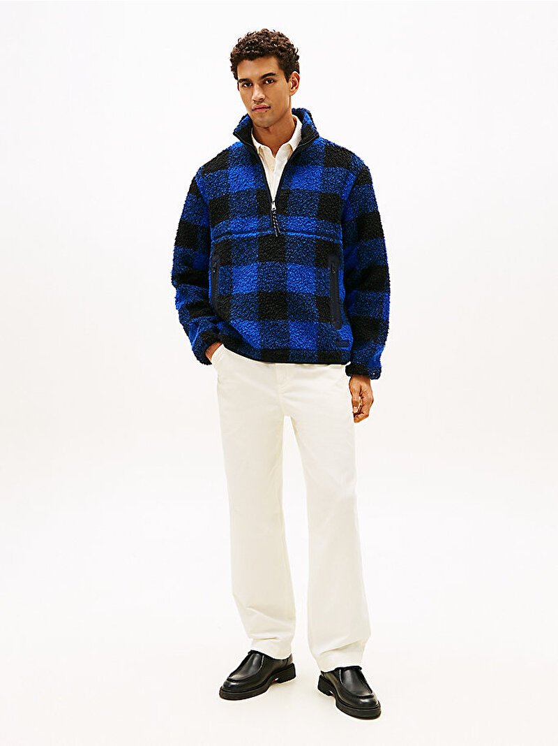 Erkek Teddy Fleece Check Sweatshirt Lacivert MW0MW404760MS