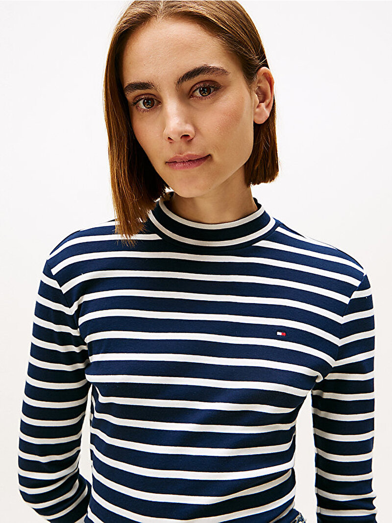 Kadın Slim Cody Mock Neck T-shirt Lacivert WW0WW473070X4
