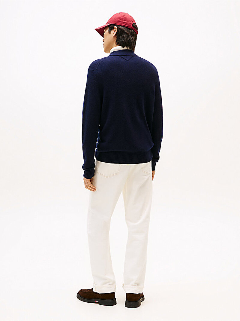 Erkek Lambswool Zip Polo Kazak Lacivert MW0MW40437DW5