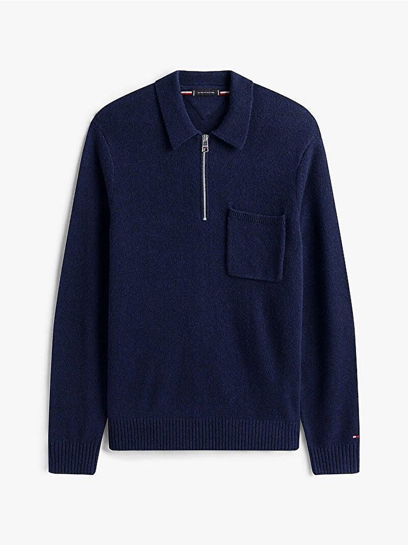 Erkek Lambswool Zip Polo Kazak Lacivert MW0MW40437DW5