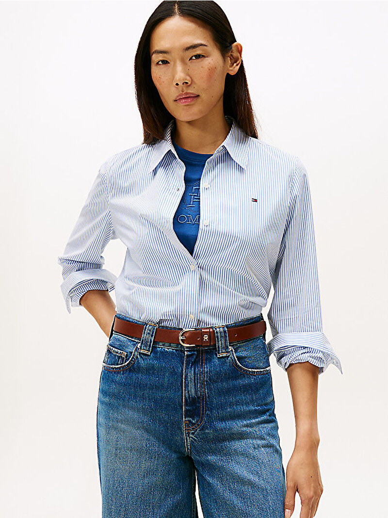 Kadın Essential Poplin Easy Fit Gömlek Mavi  WW0WW471690X7