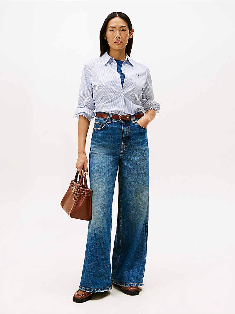 Kadın Essential Poplin Easy Fit Gömlek Mavi  WW0WW471690X7