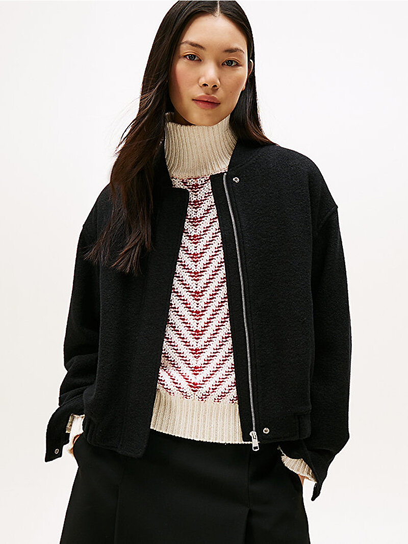 Kadın Wool Texture Regular Bomber Ceket Siyah WW0WW45724BDS