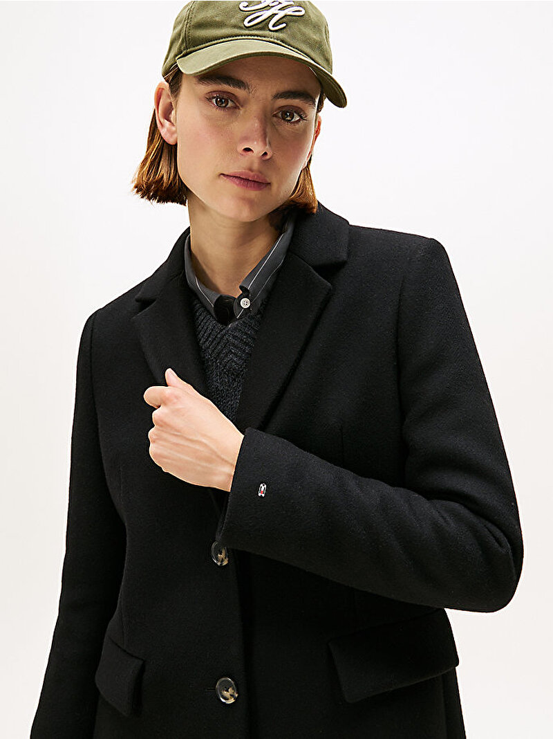 Kadın Classic Wool Regular Kaban Siyah WW0WW47445BDS