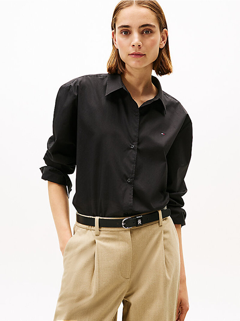 Kadın Essential Poplin Easy Fit Gömlek Siyah WW0WW45612BDS