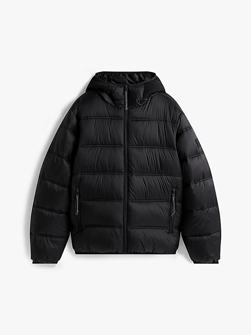 Erkek TJM Hooded Logo Puffer Mont Siyah DM0DM22044BDS