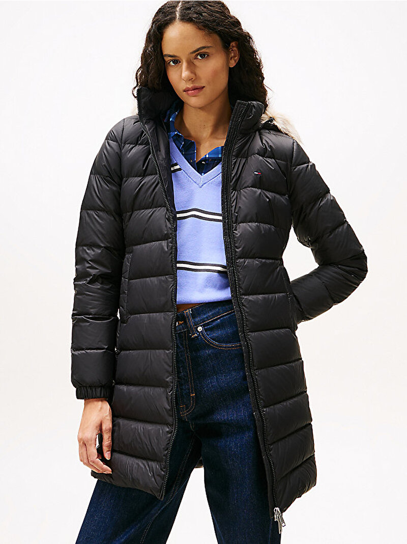 Kadın TJW Essential Hooded Puffer Mont Siyah DW0DW18864BDS