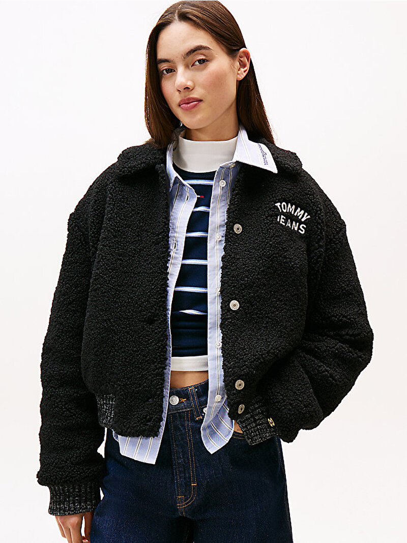 Kadın TJW Teddy Varsity Bomber Ceket Siyah DW0DW21666BDS
