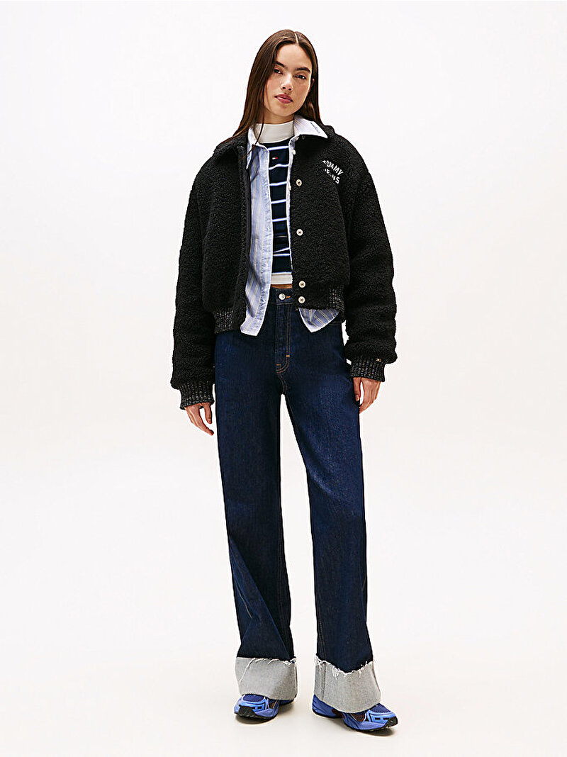 Kadın TJW Teddy Varsity Bomber Ceket Siyah DW0DW21666BDS