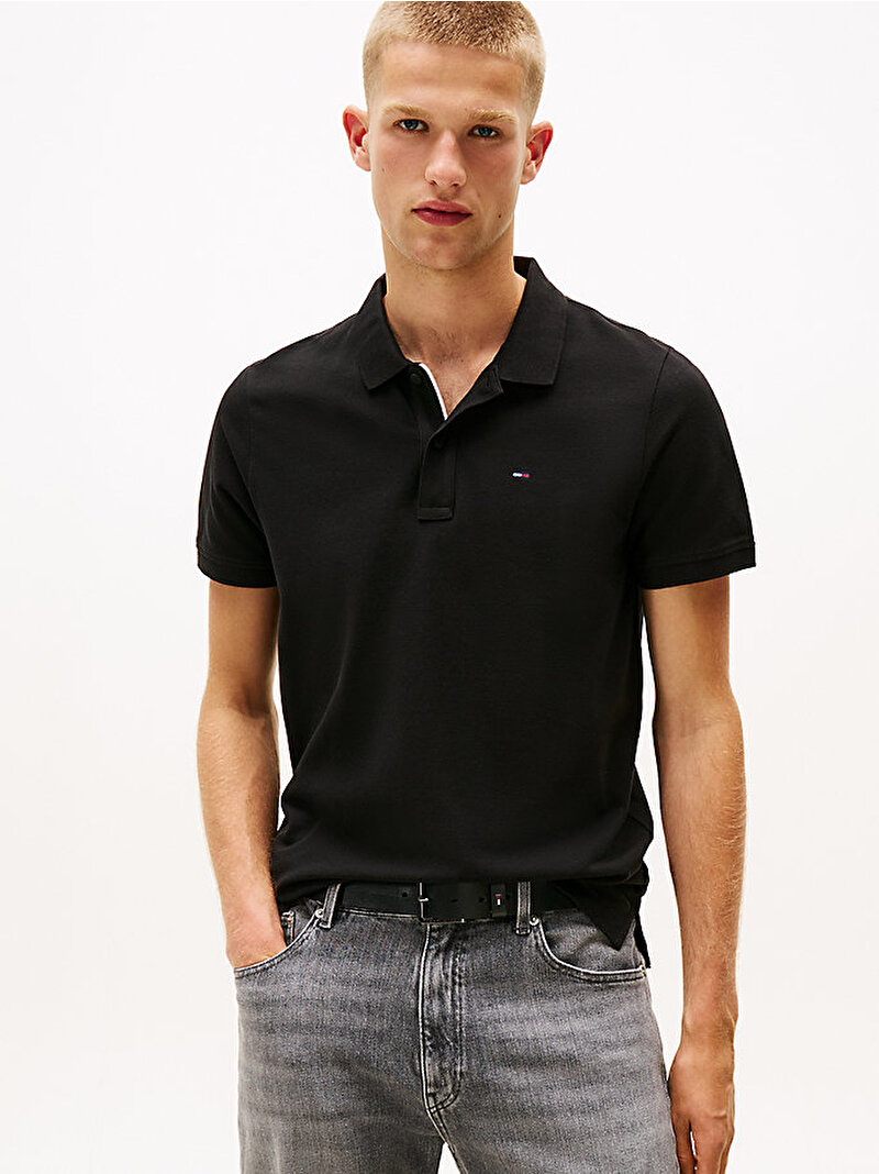 Erkek TJM Slim Placket Polo T-shirt Siyah DM0DM20676BDS