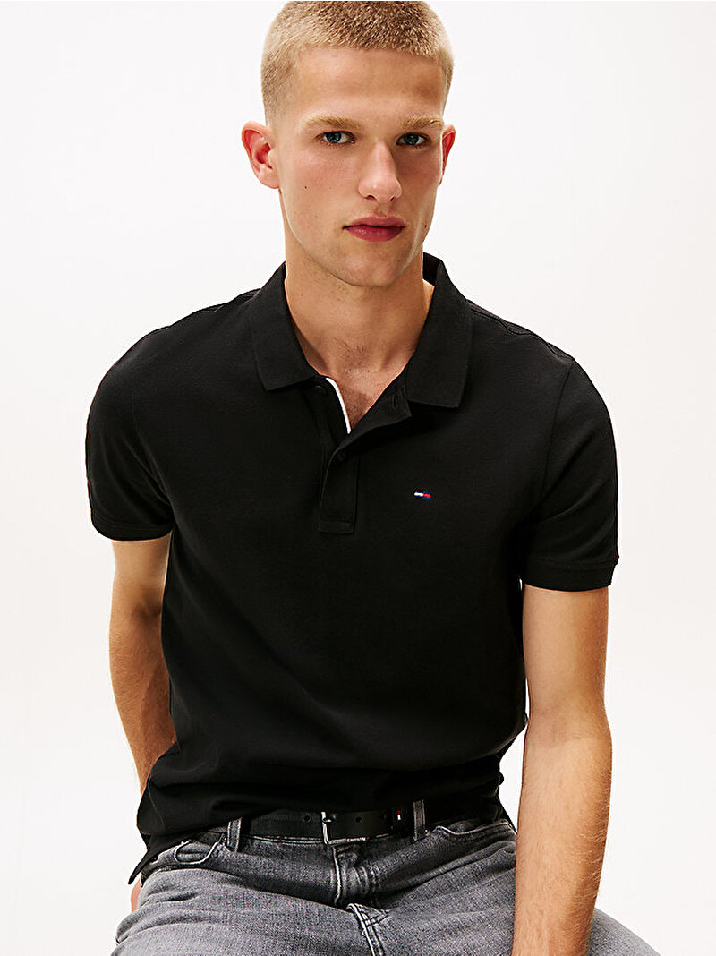 Erkek TJM Slim Placket Polo T-shirt Siyah DM0DM20676BDS