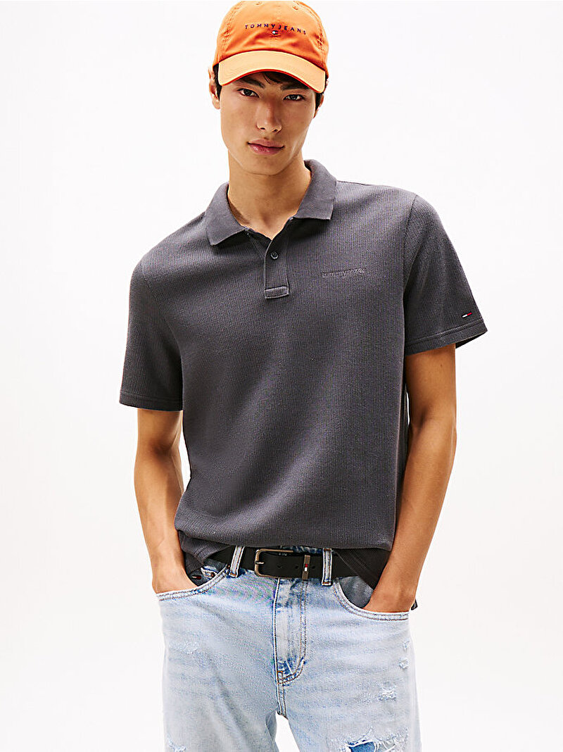 Erkek TJM Regular Waffle Polo T-shirt Siyah DM0DM22415PT2