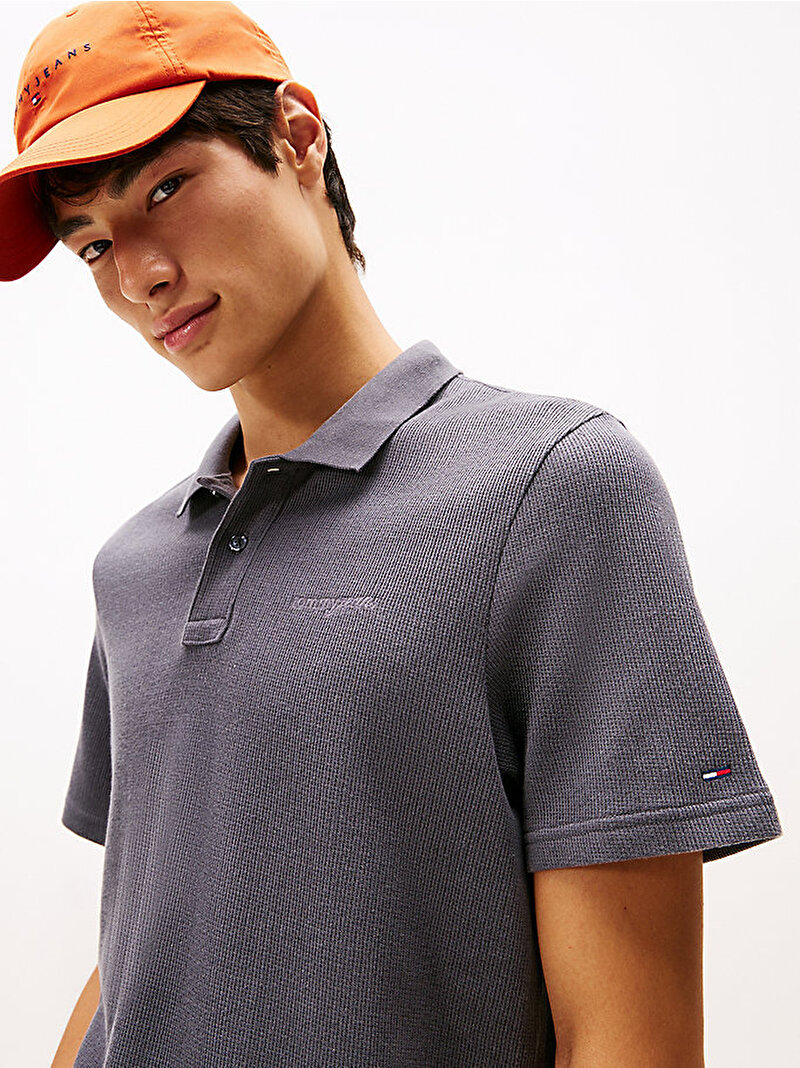 Erkek TJM Regular Waffle Polo T-shirt Siyah DM0DM22415PT2
