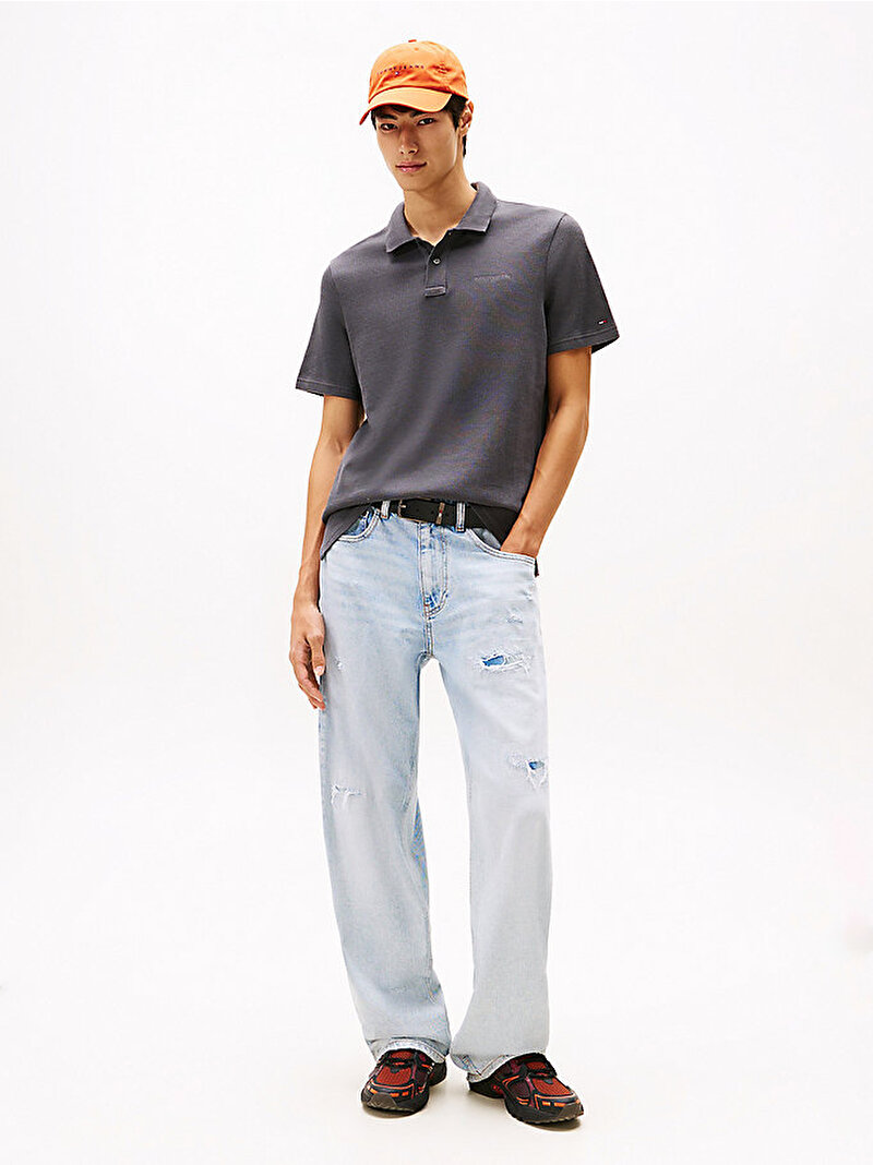 Erkek TJM Regular Waffle Polo T-shirt Siyah DM0DM22415PT2