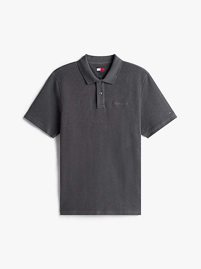 Erkek TJM Regular Waffle Polo T-shirt Siyah DM0DM22415PT2