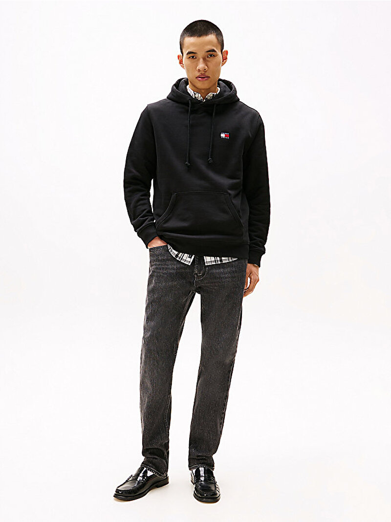 Erkek TJM Regular Badge Hoodie Siyah DM0DM20258BDS