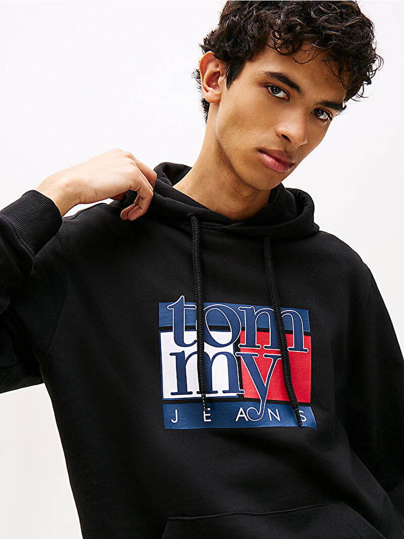 Erkek TJM Regular Flag Hoodie Siyah DM0DM22092BDS