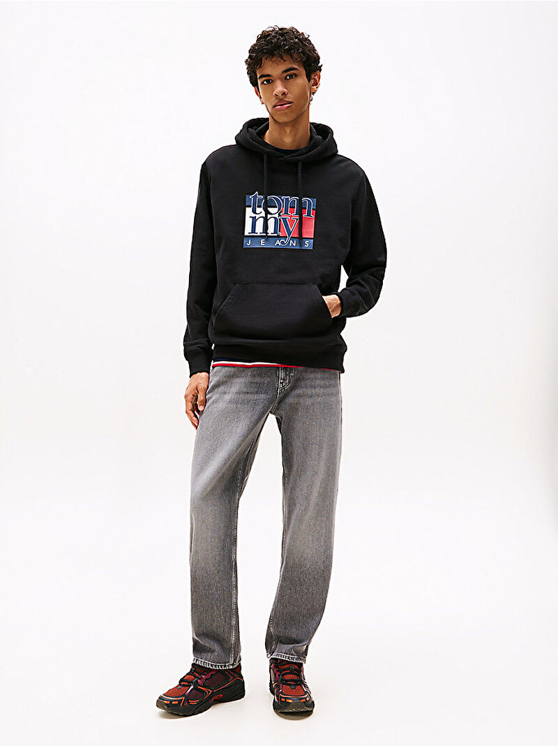 Erkek TJM Regular Flag Hoodie Siyah DM0DM22092BDS