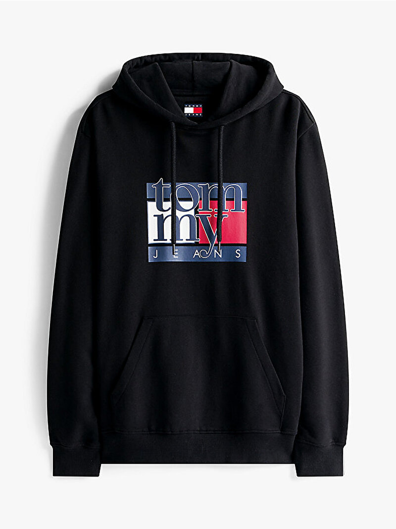 Erkek TJM Regular Flag Hoodie Siyah DM0DM22092BDS